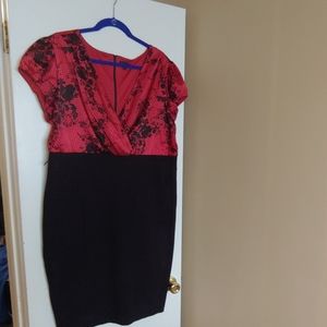 Cap sleeve red and black pencil dress
